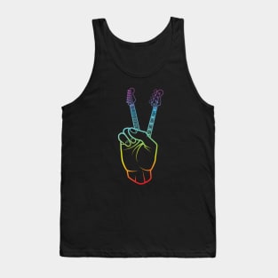 Guitar and Bass Outline Hand Peace Sign Colorful Theme Tank Top